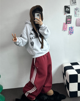 FLEECE❤TRACK LINE 3 LINE LONG PANTS ❤🖤🤍💙🩶5COLOR