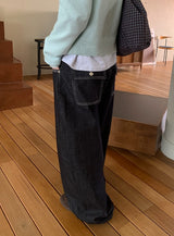 ヤンナ ノンフェード ワイド ブラック デニム パンツ