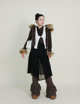 デッカウルフジョットフード付きファーニットジップアップジャケット (Wool Jacket)