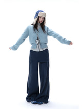 Summon Oak Glove Pocket Fake Two piece Sanitary Pants Women's Velvet Style 2024 New Straight Loose Wide Leg Casual Pants