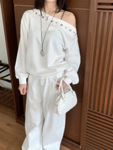 City Metal Eyelet One Off-Shoulder Brushed Sweatshirt