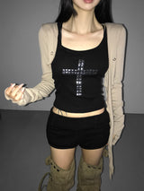 rainbow piece cross mini top(3 color)