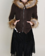 デッカウルフジョットフード付きファーニットジップアップジャケット (Wool Jacket)