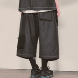 リバーステリーポケットデニムカプリショーツ_ブラック