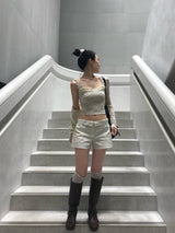 シュガーデイリーフリルレーススリーブレストップ