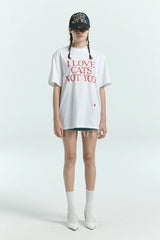 【即日発送】アイラブキャットレッドレタリングTシャツ