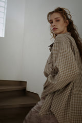 Seersucker check shirt, Brown