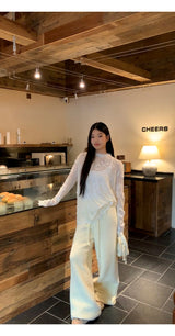 レースシースルールーズフィット長袖Tシャツ