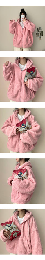 Mimoo soft wool hooded zip-up