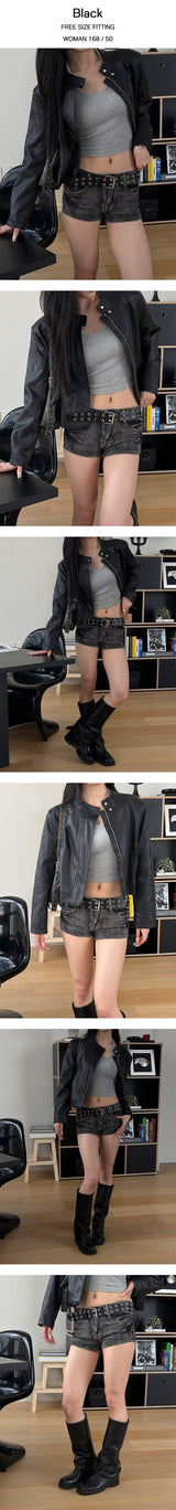 Crop leather blouson jacket(3color)