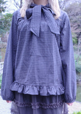 Check ribbon tie blouse (2color)