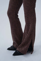 LEPPARD LOW-RISE SLIT PANTS_BROWN