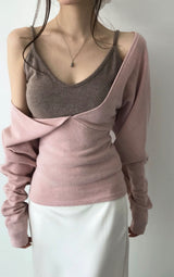 eove pink v sleeveless + wrap slim top set