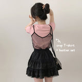 Tooming see-through dot bustier + semi-crop short-sleeved tee set