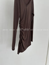See-through Shirring V-neck Long T-shirt