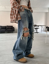 Bohemian Damage Wide Denim Pants