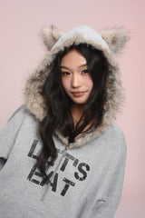 eat me plz* カシーキャットイヤーフリースフーディフォアオータムウィンターウォームジャケット