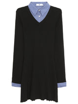 shirt black V-neck flare dress