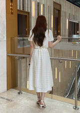 Digen Check Dot String Layered Long Skirt
