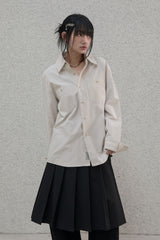 Lettering sleeve striped shirt - Beige