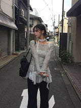 [Scarf SET]ノリック レイヤード ラッフル フリル レース スリーブレス