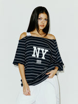 STRIPE OFF SHOULDER SS NAVY