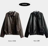 Renba Overfit Zipper Leather Jumper