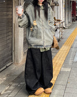 レノブラックワイドデニムバルーンパンツ