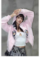 EatmePlz Newjeansカン·ヘチョンのようなヘリン·ピンクベアハートオボピッ長い腕フードジャンパーです