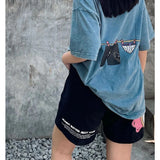 PEANUT STAIN - ハング アウト トゥ ドライ ウォッシュド ブルー オーバーサイズド Tシャツ
