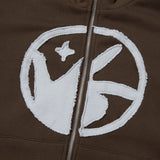 Finger Logo Applique Crop Zip-Up (Brown)