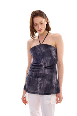 POCKET PRINTING HALTERNECK DRESS / BLACK