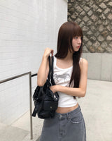 [ORIGINAL] Ash U-neck Lettering Ribbed Sleeveless