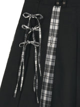PLAID PLEATED MIDI SKIRT (BLACK)