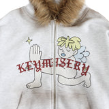 Vintage Spray Fur Angel Hood Zip-up (Lightgray)