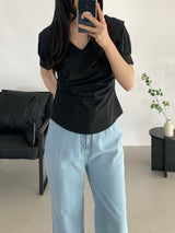 Paibee Collared Neck Shirred Blouse