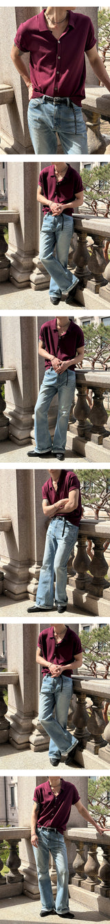 [Unisex] オールブラッシュフレアデニムパンツ