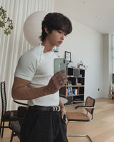 スロウリーボタンマッスルフィットリブドショートスリーブTシャツ