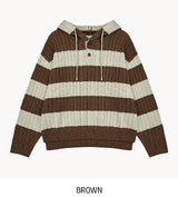 Stripe cable hood warmer knitwear