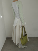 side string long skirt (mint stripe) (washed cotton)