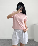 (W) エッセンシャルロゴセミクロップピグメント半袖Tシャツ_3 Color