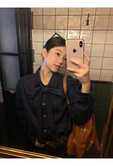 Deep blue bow tie denim shirt