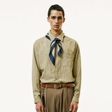 [SET] everyday stripe shirt & square tip knit tie olive