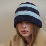 ストライプファジィバケットハット (Navy & Sky Blue)
