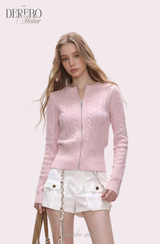 Round Zip-Up Twist Long Sleeve Knitwear