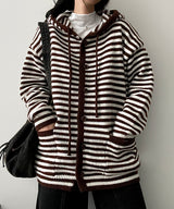 Depot Loose Stripe Hooded Knit Cardigan