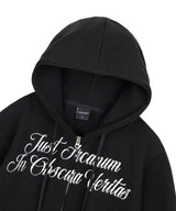 Lettering Embroidered Hoodie Zip-Up - Black