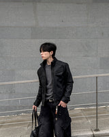 Kale Panel High-Neck Leather Jacket