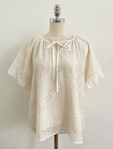 Eyelet Punching Blouse Banding Shorts Set