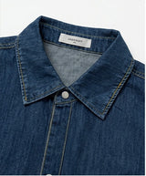 Oversized Pocket Short-Sleeve Denim Shirt Indigo
